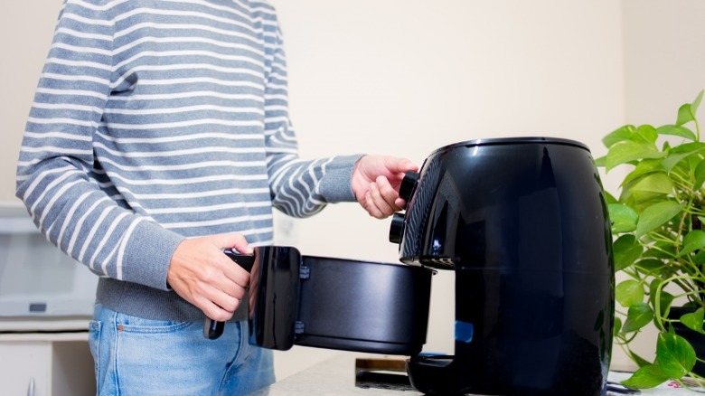 Person using an air fryer 