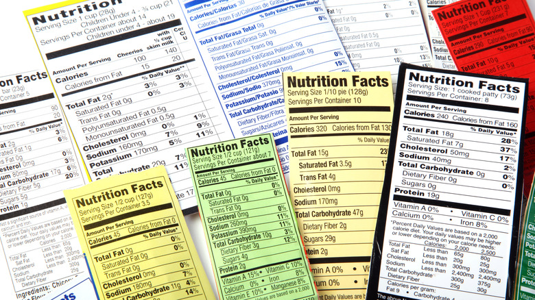 collection of nutrition labels