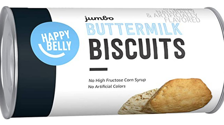 A can of amazon happy belly buttermilk biscuits