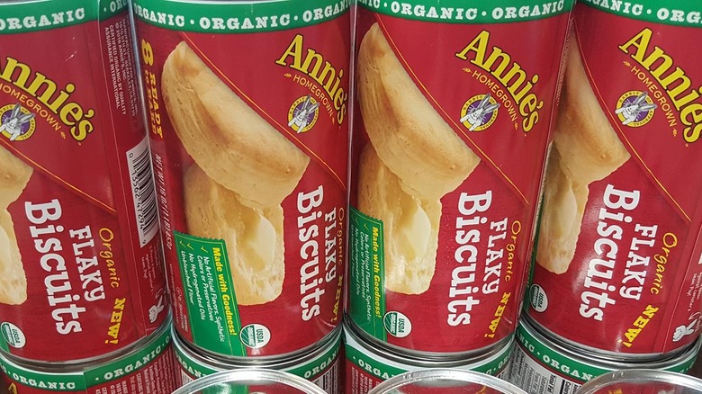cans of Annie's organic flaky biscuits