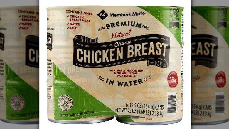 A pack of six cans of Member Mark's Chicken breast