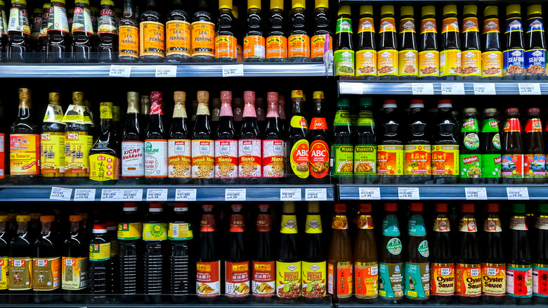 sauces on supermarket shelf