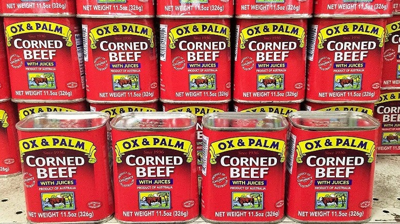 Cans of Ox & Palm Corned Beef