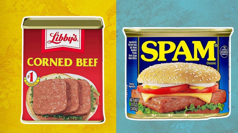 cans of Spam and corned beef