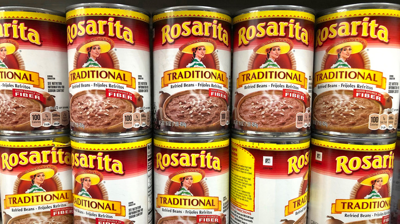 Stacks of Rosarita refried beans