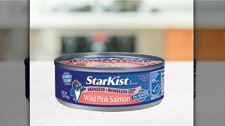 blue can of Starkist Salmon