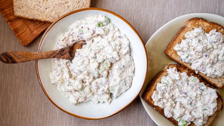 Canned salmon salad served on toast