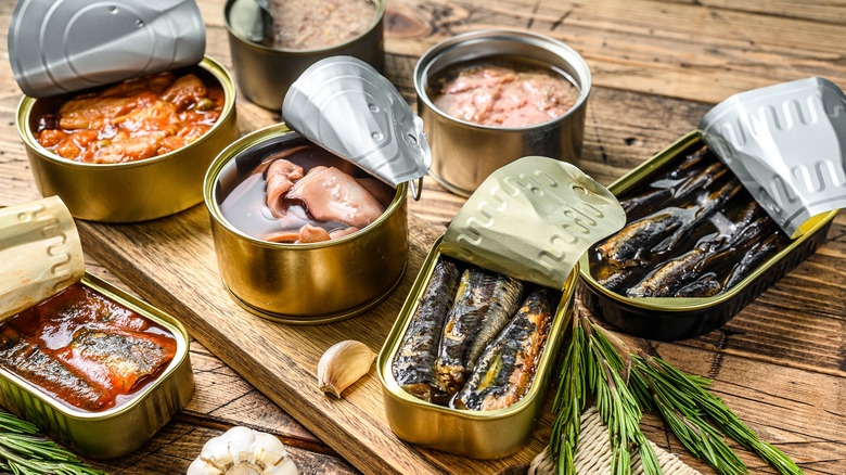 various types of tinned fish