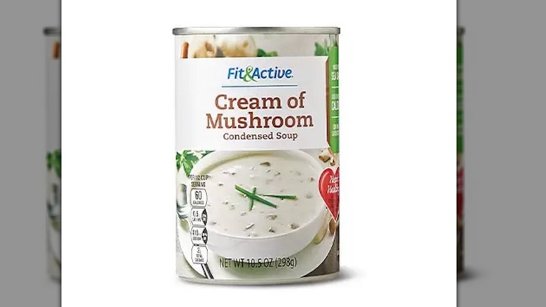 Can of Aldi Fit & Active Cream of Mushroom soup