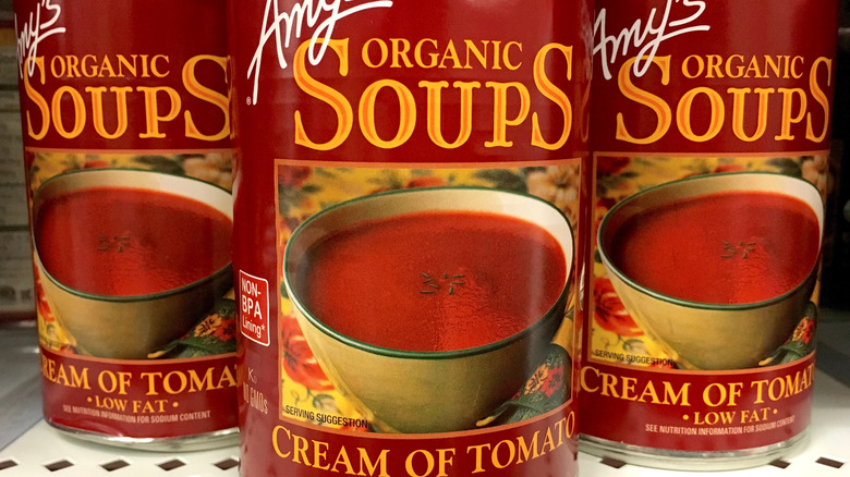 Amy's tomato soup on shelf