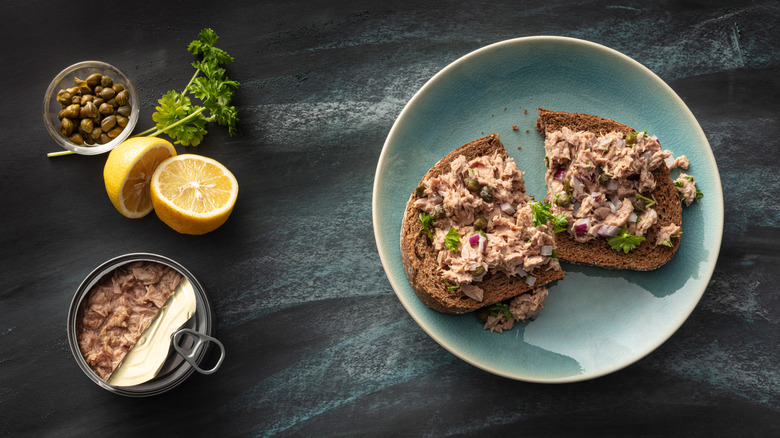 open can of tuna and bread