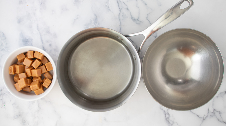 caramel candies with metal pot