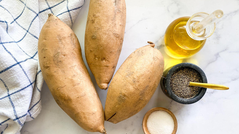 yams, oil, salt and pepper