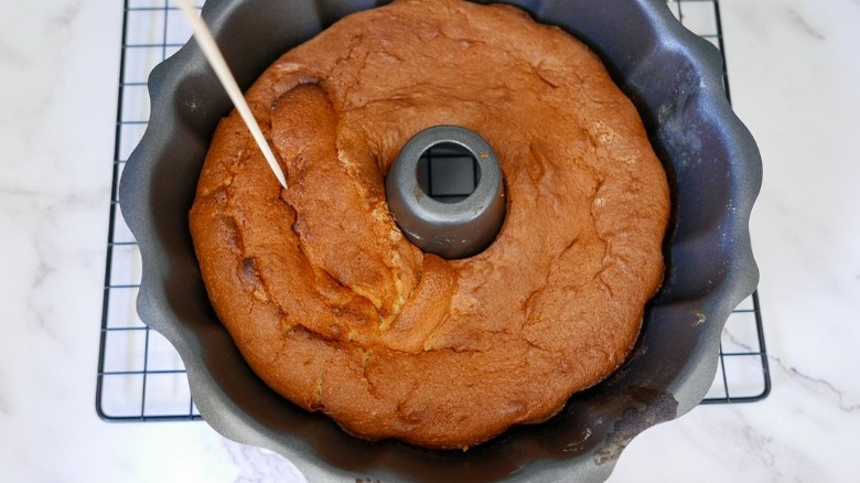 bundt cake with skewer