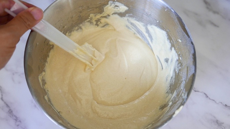 cake batter in metal bowl