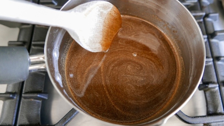 sugar syrup in pan