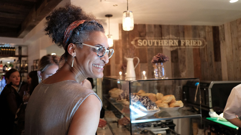 Chef Carla Hall at southern fried smiling