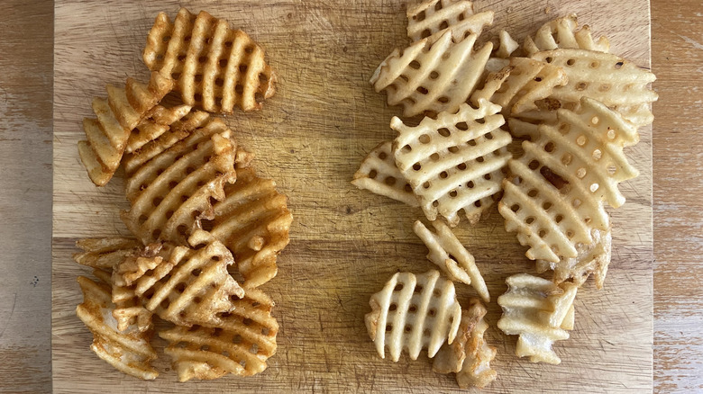 waffle fries on cutting board