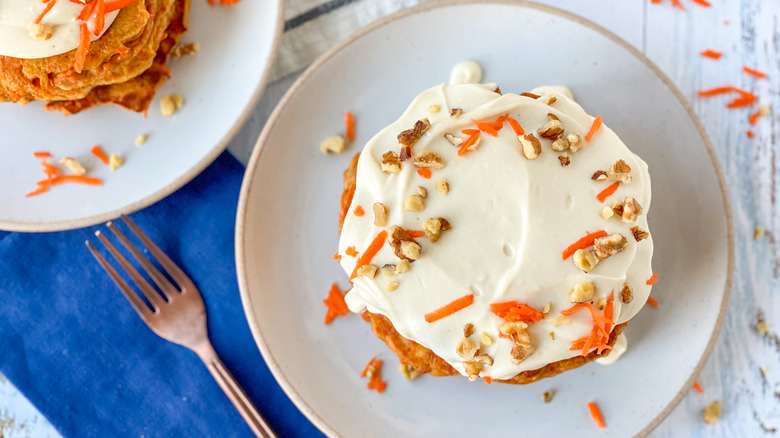 carrot cake pancakes on plate 