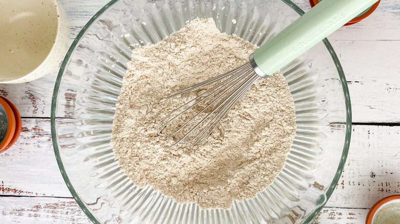 carrot cake dry ingredients in bowl 