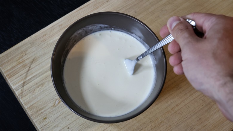 bowl of cream and beaten egg