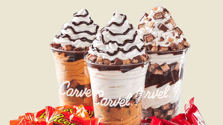 Carvel's seasonal Reese's and Kit Kat sundae dashers with Reese's and Kit Kat candies