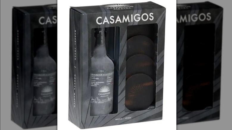 Box containing Casamigos mezcal and coasters