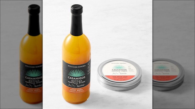 Bottle of Casamigos Spicy Mango mixer and tin of Red Chili Salt rimmer