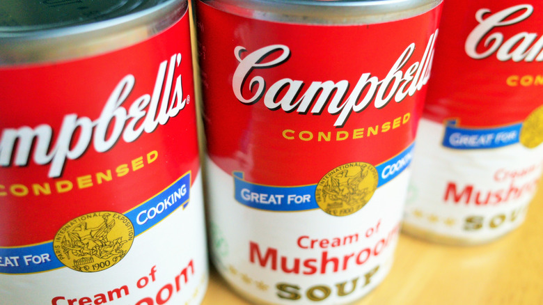 Cans of Campbell's cream of mushroom soup