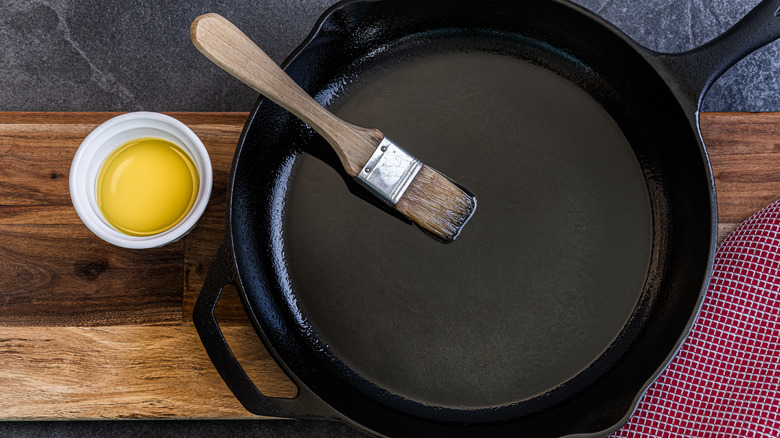 cast iron skillet brushed with oil