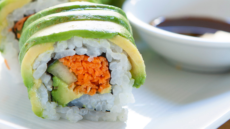 Vegetarian caterpillar sushi roll