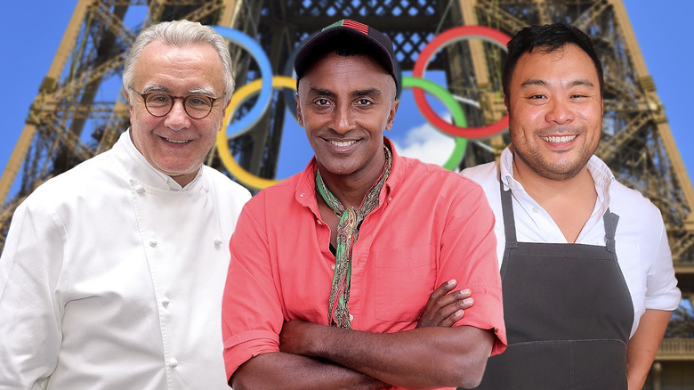 Olympic photo collage of Alain Ducasse, Marcus Samuelsson, David Chang