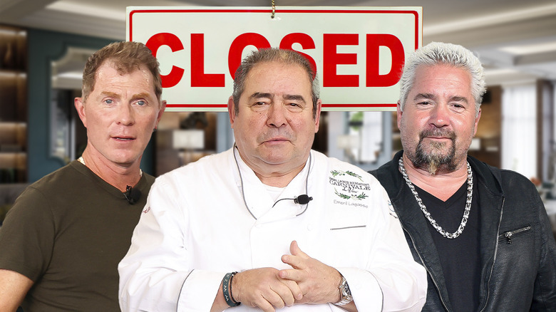 Bobby Flay, Emeril Lagasse, and Guy Fieri with Closed sign