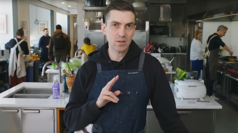 Chris Morocco wearing apron