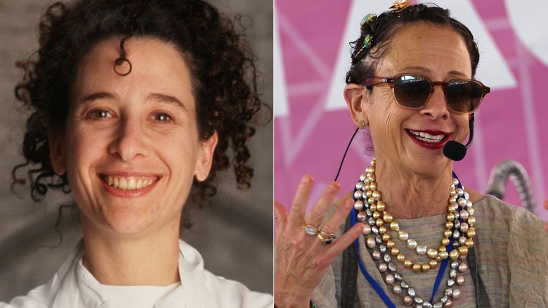 Nancy Silverton in chef's whites, Nancy Silverton with beaded necklaces