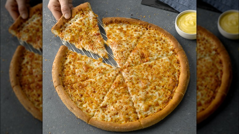 Papa John's cheese pizza with garlic sauce