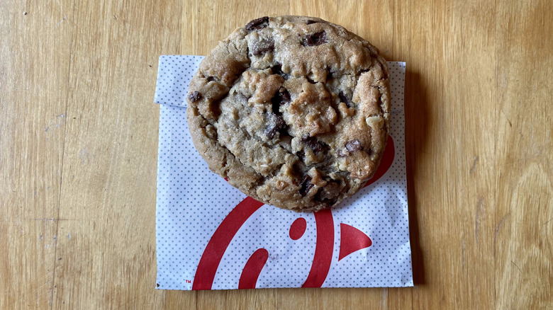 Chocolate chip cookie on Chick-fil-A bag