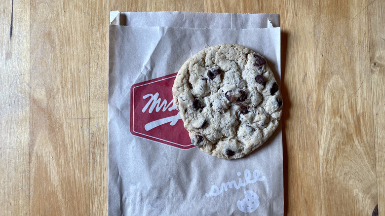 Mrs. Fields cookie on bag