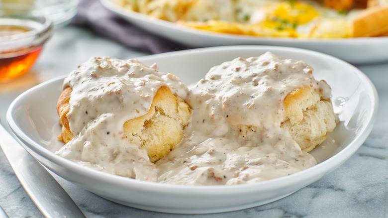 biscuits and gravy on plate