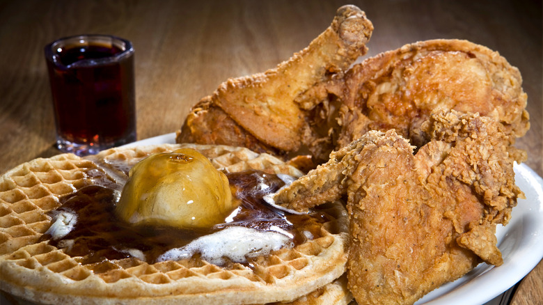 Chicken legs and waffles