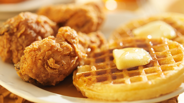 Chicken waffles and melting butter