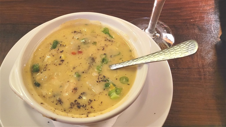 Seafood chowder white bowl