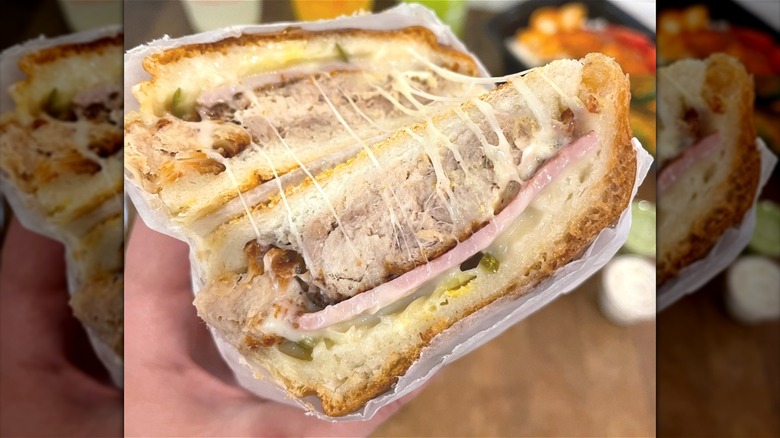 sliced grilled Cuban sandwich