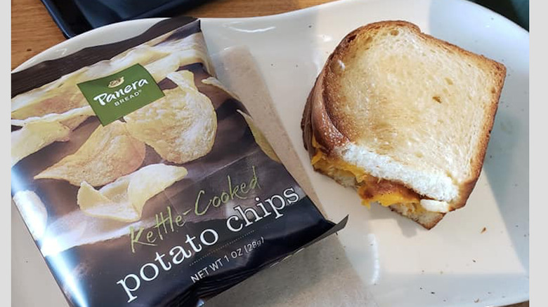 grilled cheese sandwich at Panera Bread with side of kettle-cooked chips