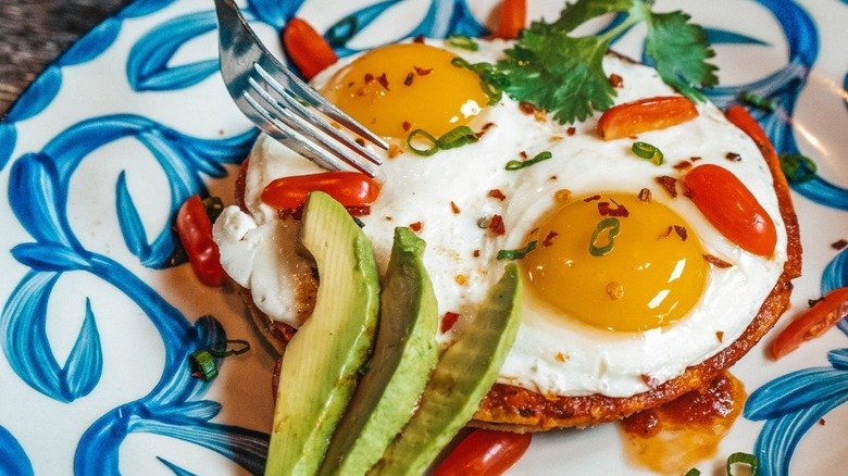 huevos rancheros with avocado