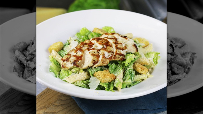 plate of chicken caesar salad