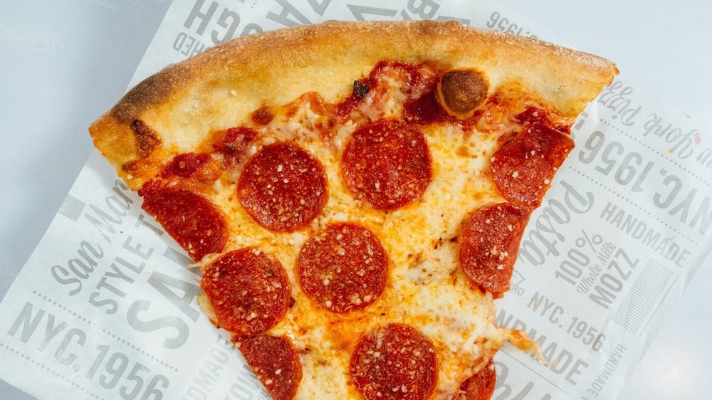 Slice of Sbarro pepperoni pizza