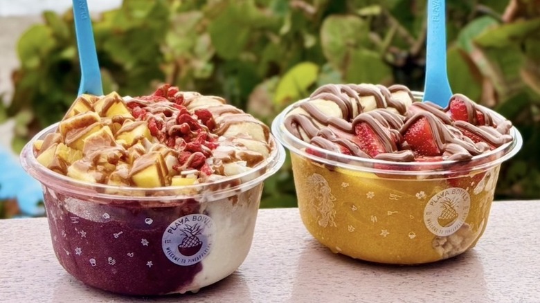 Two loaded açaí bowls from Playa Bowls