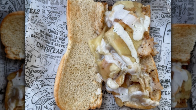 Chicken california cheesesteak on wrapper