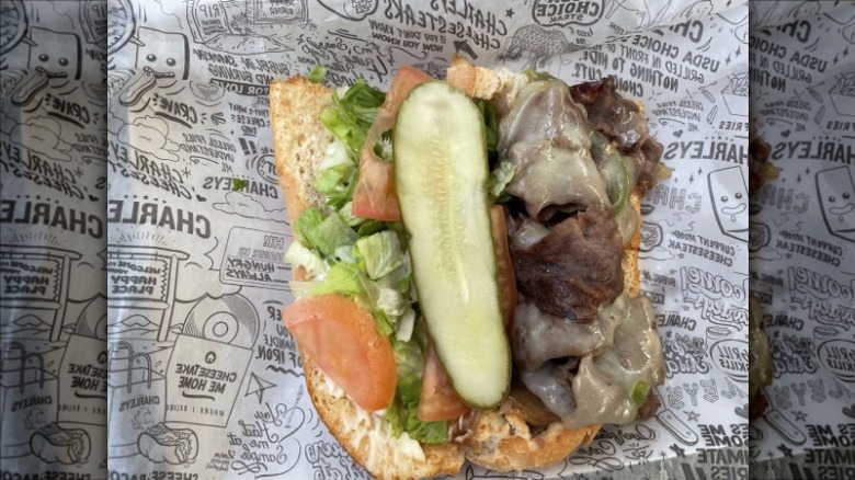 Steak philly cheesesteak on wrapper